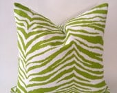 20x20 Animal Print Decorative Pillow Cover - Lime Green and White - Medium Weight Cotton- Invisible Zipper Closure