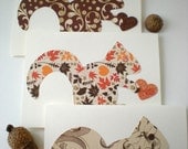 Squirrel Heart 3-Card Set Handmade Woodland Forest Animals Love Orange Brown Earth Tone Cut Paper