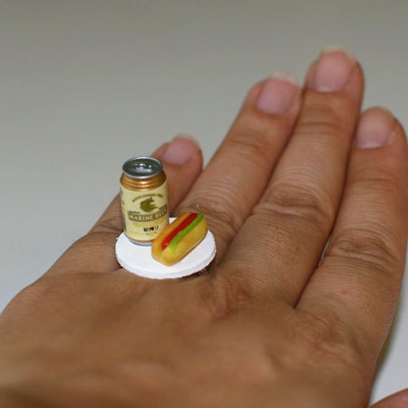 Kawaii Miniature Food Ring - Beer and Hot Dog