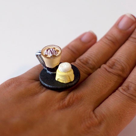 Kawaii Miniature Food Ring - Ice Coffee and Cream Cake