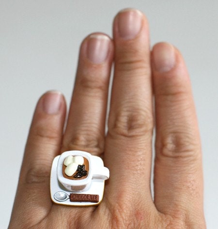 Kawaii Miniature Food Rings - A Cup of Hot Chocolate with Marshmallows