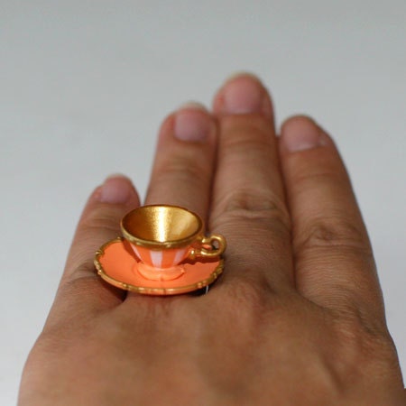 Kawaii Cute Miniature Food Ring - Orange Teacup and Saucer