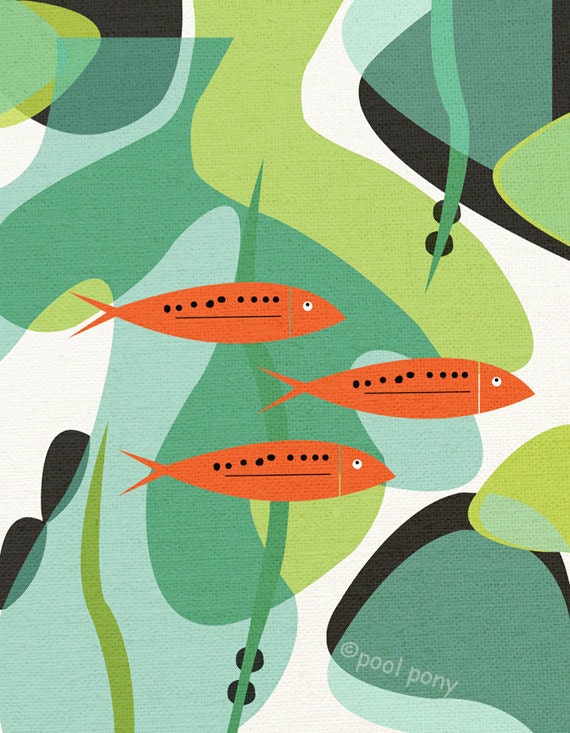 aquarium, mid century design art print
