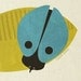 one blue beetle - LARGE mid century design fine art print