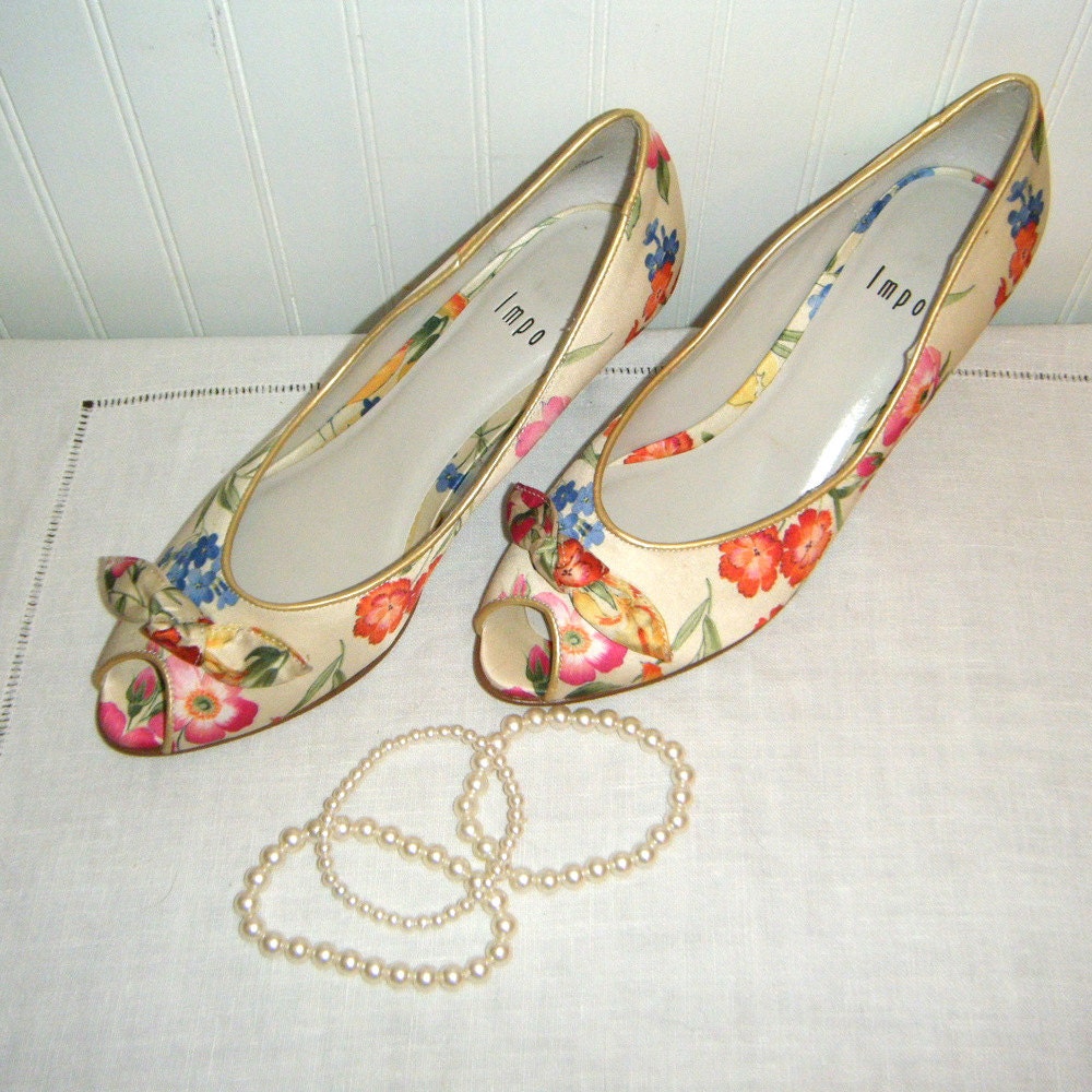 Vintage Floral Satin Open Toed Garden Party Shoes Wedding Spring fashion Gift for Her Party in the Grass