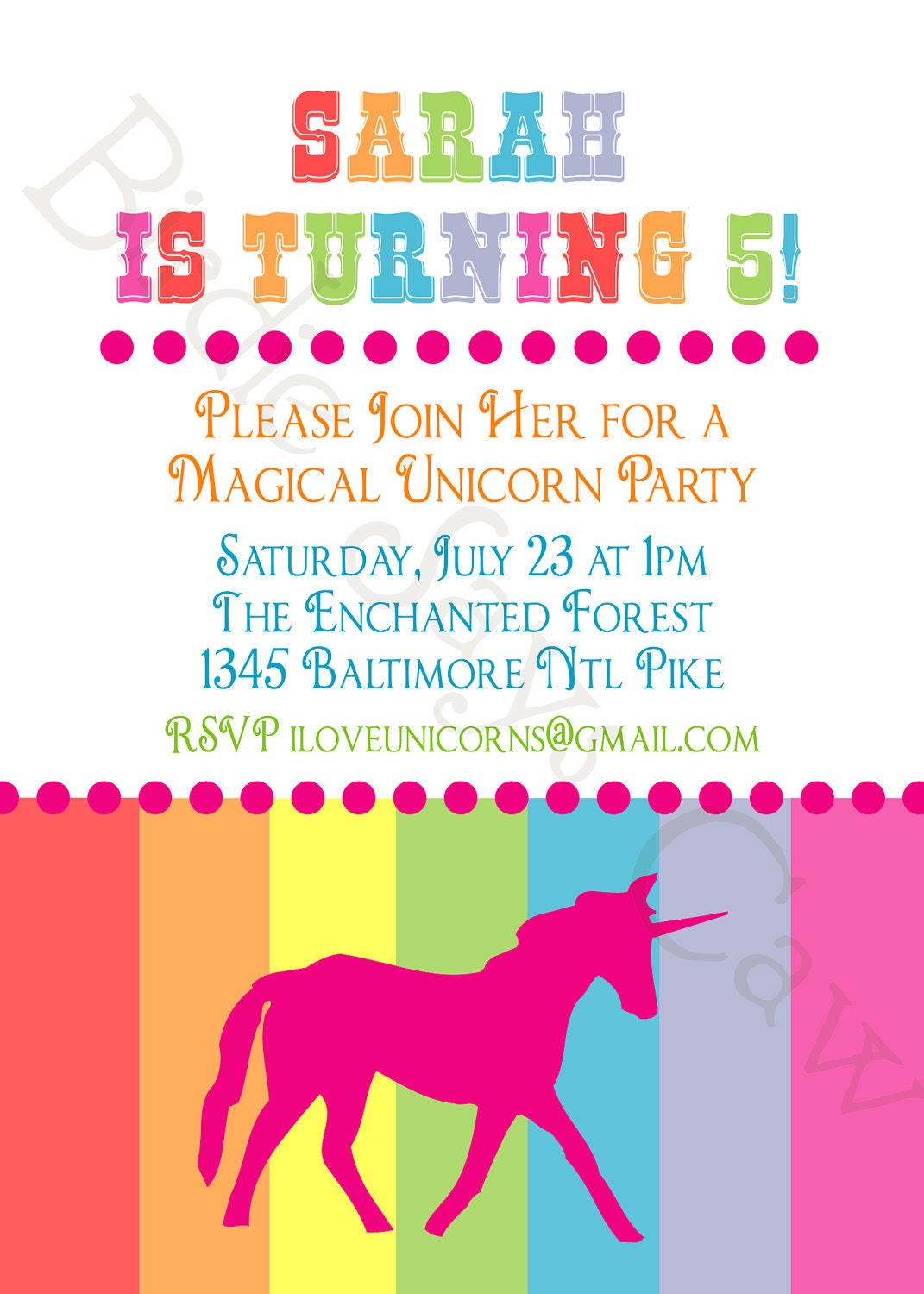 Unicorn Birthday Party Custom Printable Invitation