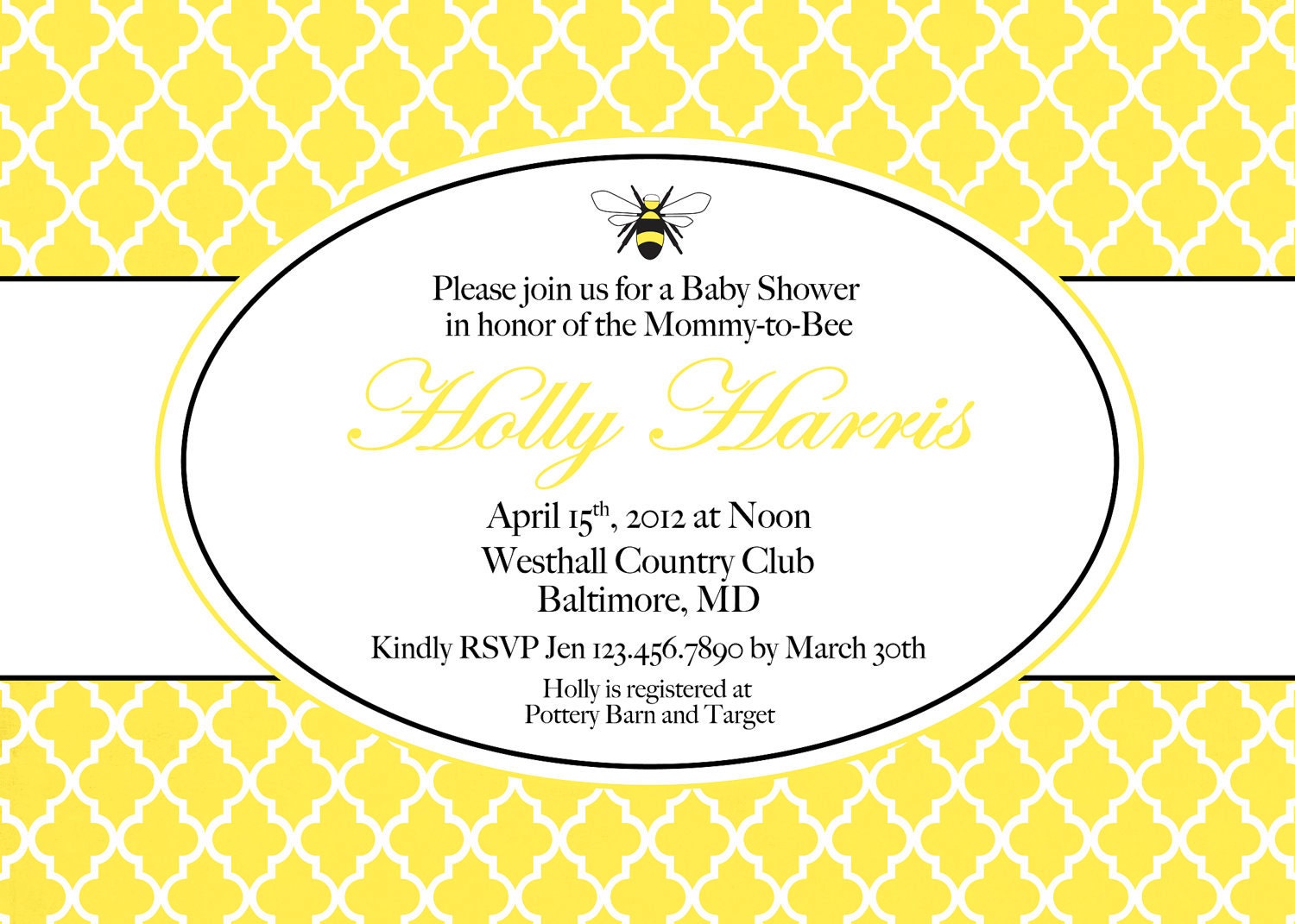 Elegant Mommy to Bee Baby Shower Invitation (Birthday, Baby Shower, Engagement, Rehearsal) Printable Custom Preppy