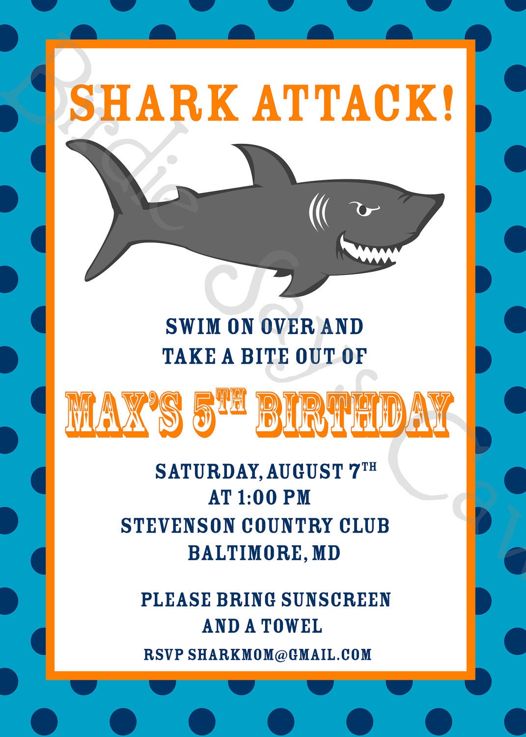 Shark Attack Invitation (Birthday, Baby Shower, Engagement, Rehearsal) Printable Custom Preppy
