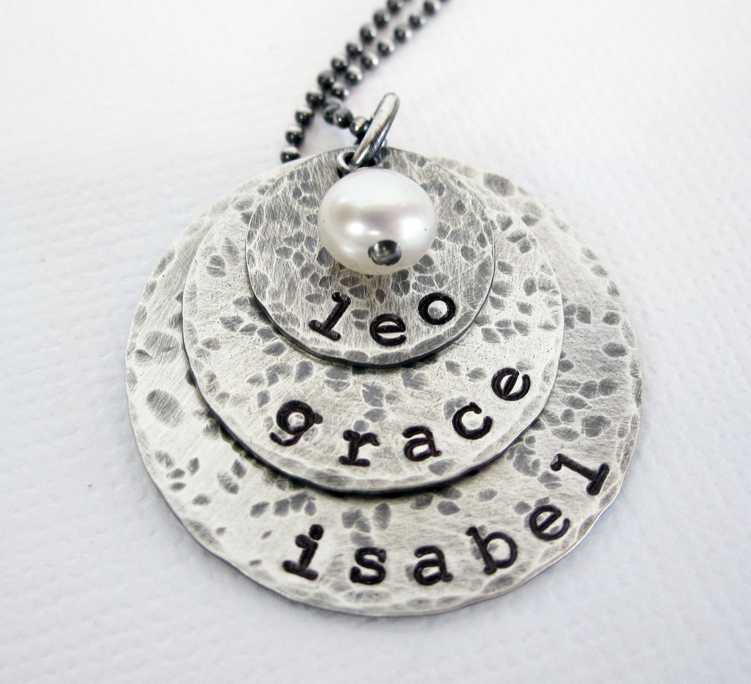 Personalized Mothers Necklace - Rustic Hand Stamped Jewelry - Sterling Silver