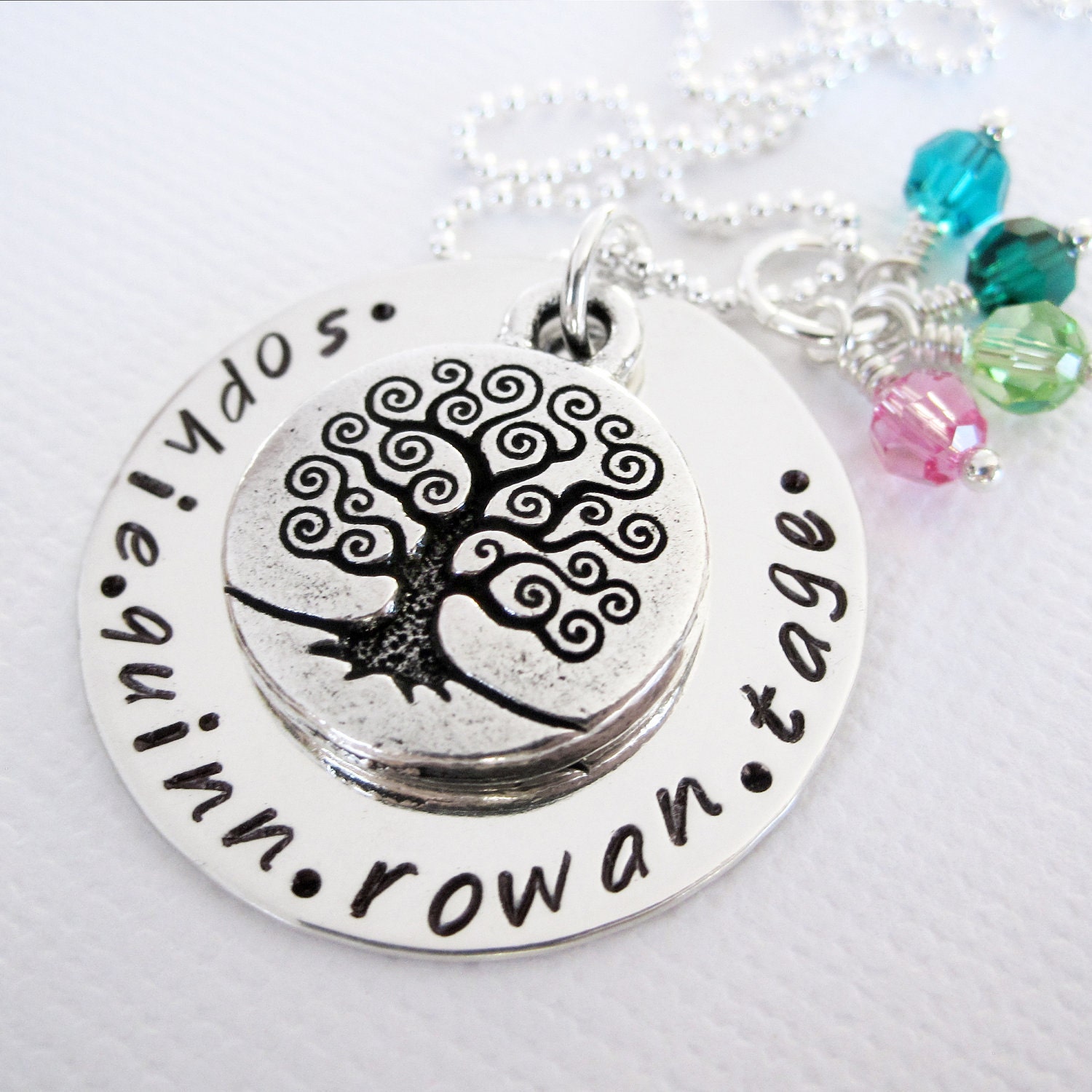 Family Tree of Life Personalized Necklace - hand stamped - sterling silver