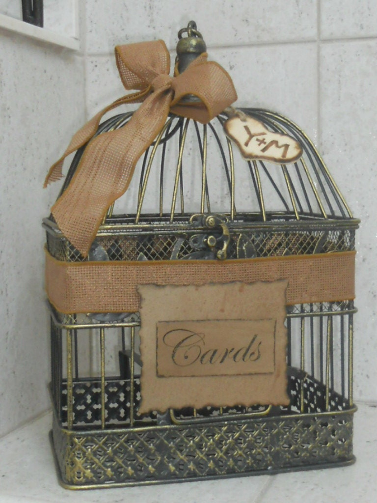 Card Box Rustic/Shabby Chic Burlap Ribbon Birdcage / Wedding/Card Holder