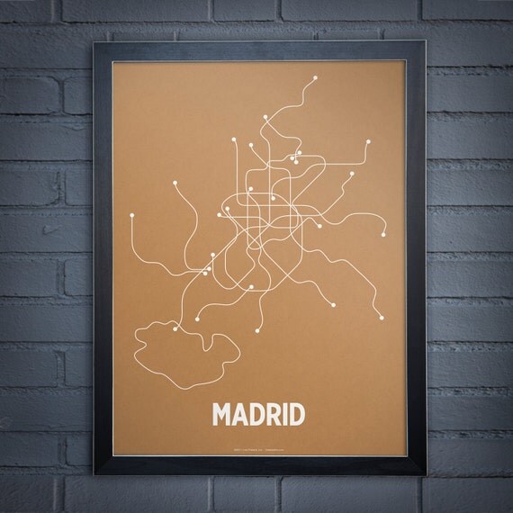 Madrid Lineposter Screen Print - Orange/Pearl White