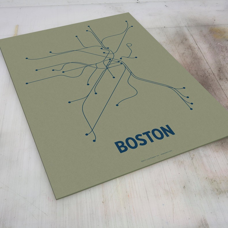 Boston Lineposter Screen Print - Green/Navy