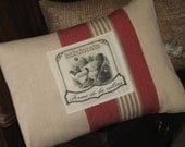 Mothers Day, French Farmhouse Pillow, Decorative Pillows, Accent Pillows, Burlap, Grainsack