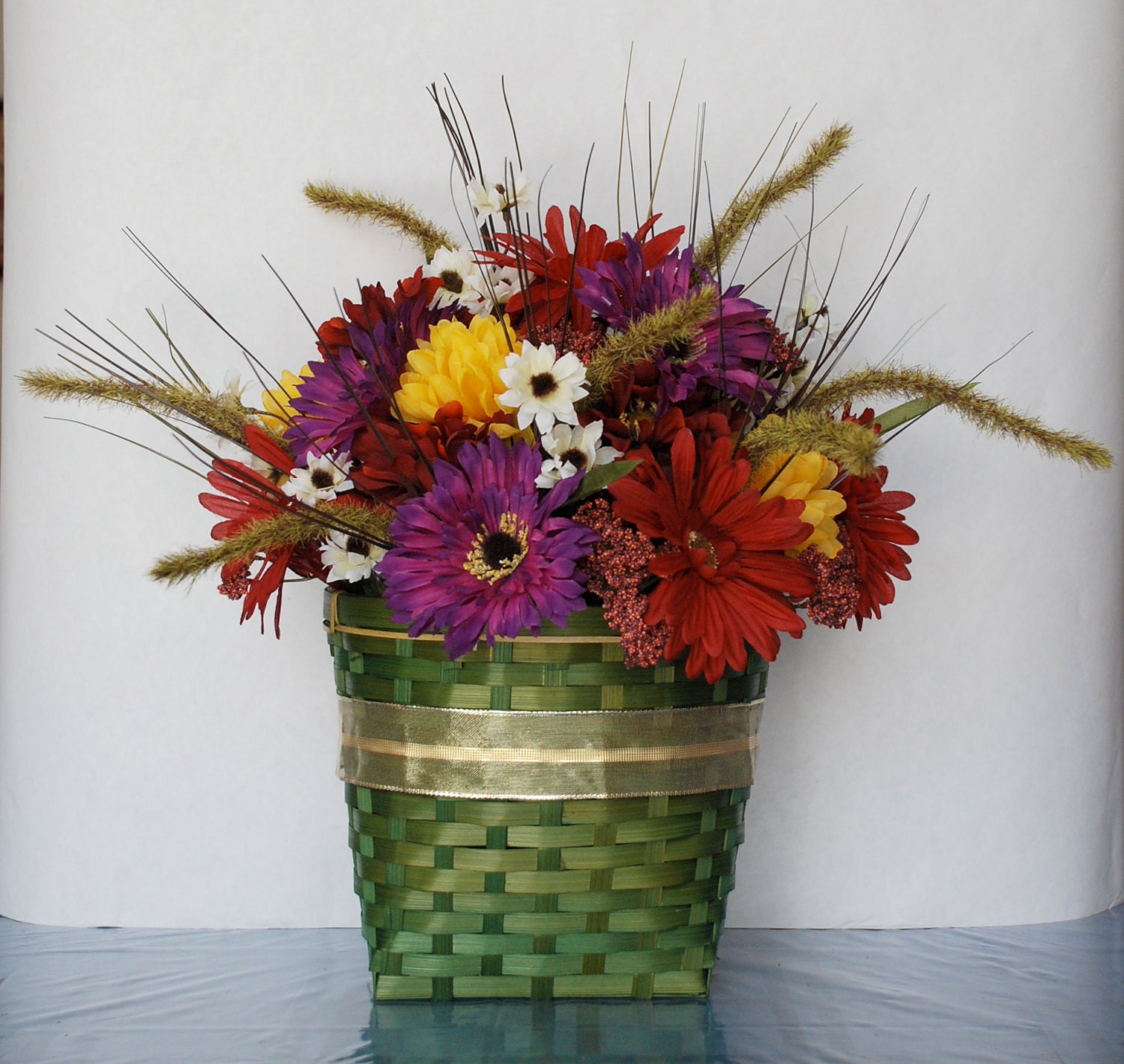Green basket bouquet