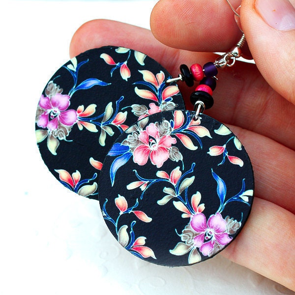 Floral Earrings Feminine pink and purple Round spring fashion, Valentines Day gift for her under 25. (10)