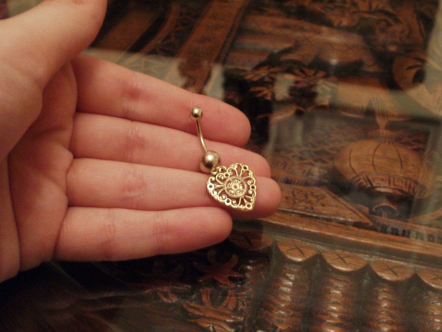 Steampunk Belly Piercing: Clockwork Heart in Gold