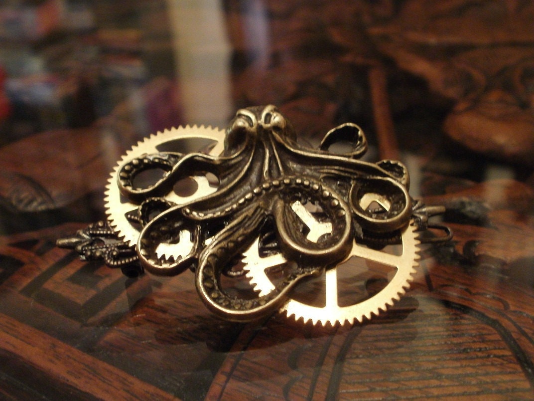 Steampunk Octopus and Gears Barrette