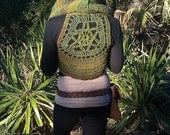 Hooded Rainforest Wanderer Pixie Vest With Mandala Accent Custom Made- Knit Crochet Gypsy Hippie Hippy Sweater Jacket Vest Womens Clothing
