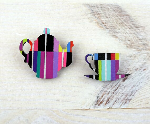 Geometric Brooch Neon Tea Pot Cup