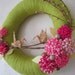 Spring Bloom Yarn Wreath - Origami Crane Pink Felt Flower 12"