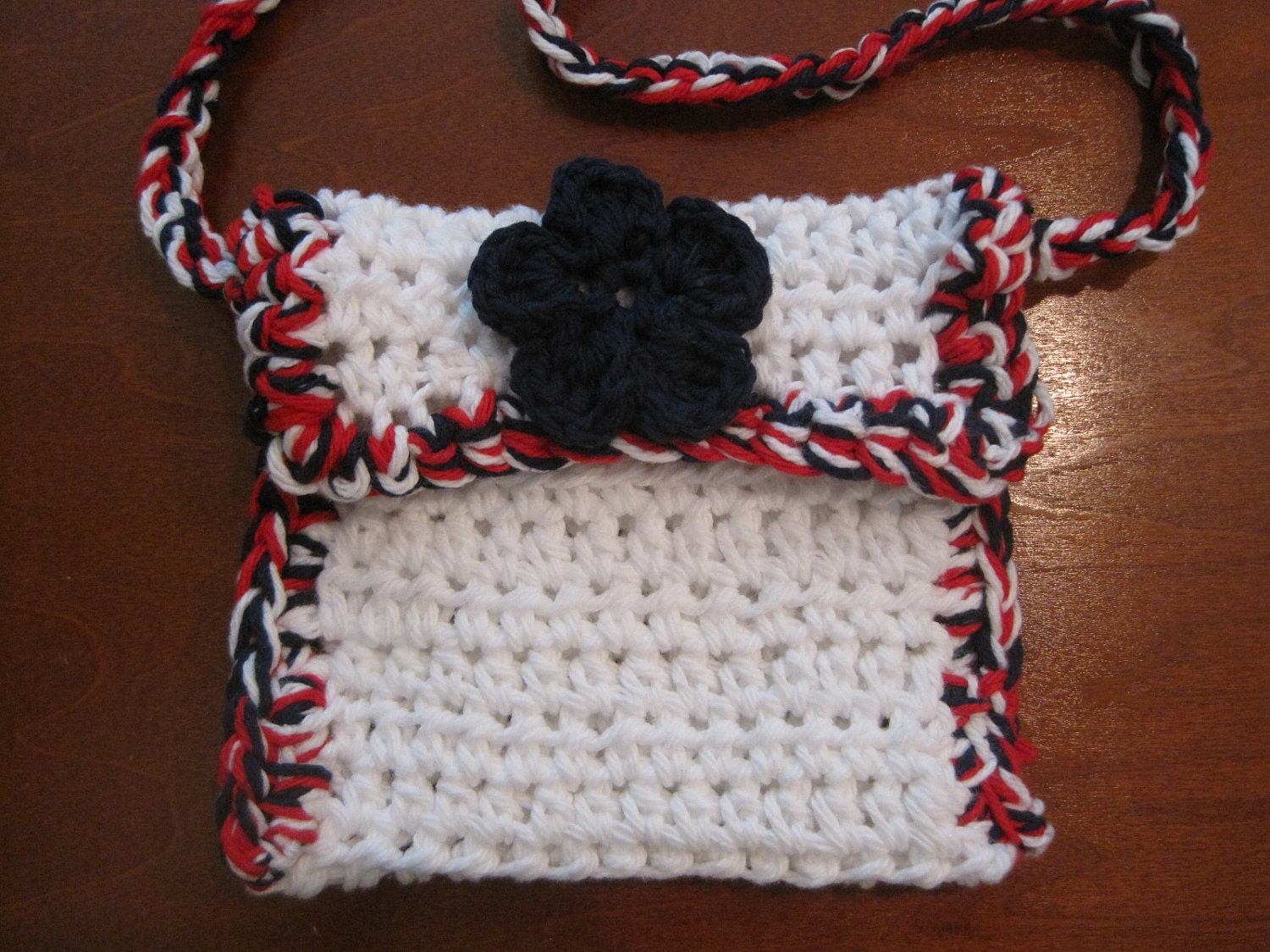 Crocheted Girl's Purse in Red, White and Blue