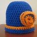 Orange and Blue Beanie with Rose Accent