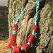 Chunky and gorgeous red Coral and Turquoise necklace, 19" to 21"L