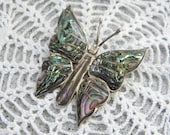 Vintage Sterling Abalone Butterfly Brooch, Taxco