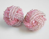 Vintage Pink Glass Bead Earrings, Pierced