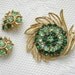 Vintage Emerald Rhinestone Brooch Earrings, Lisner