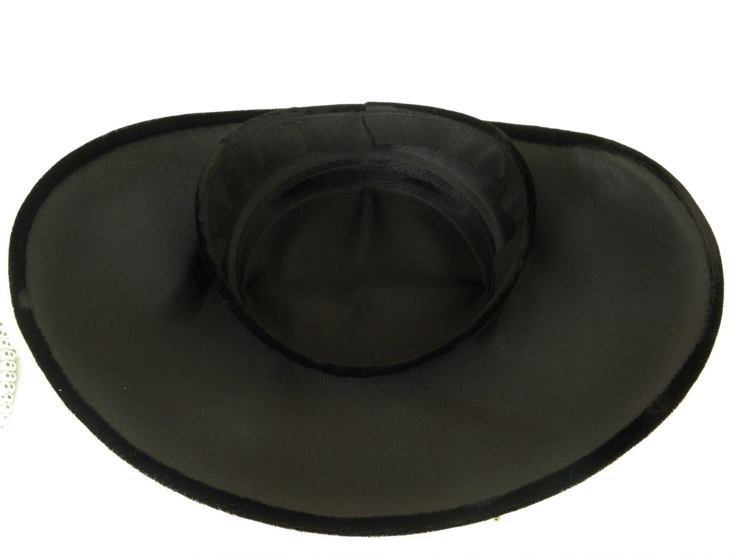 Vintage Black Velvet Derby Hat, Rhinestone, Floral