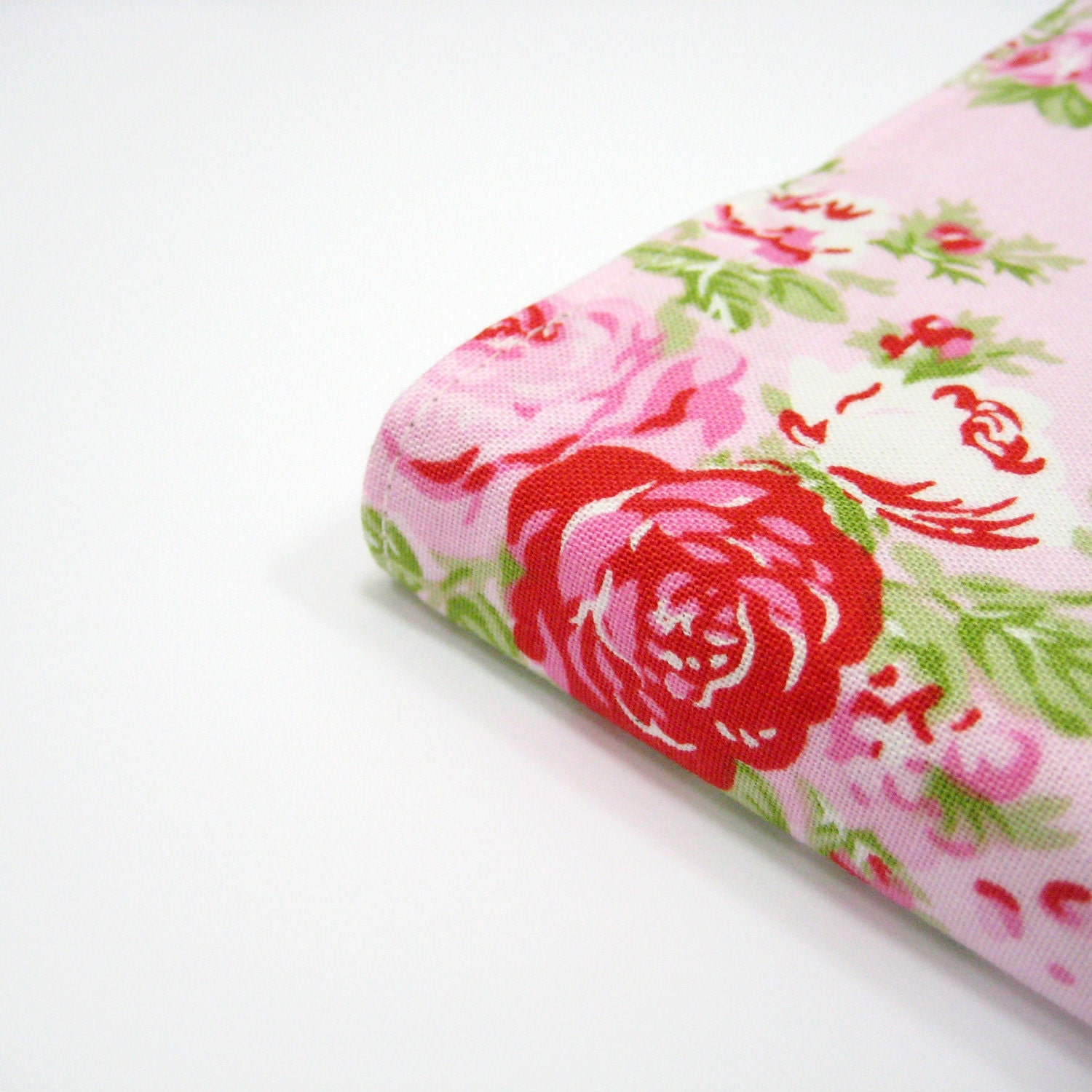 Girly planner cover, pink red roses romantic fabric cover for Large Moleskine journal or sketchbook, handmade greengrass