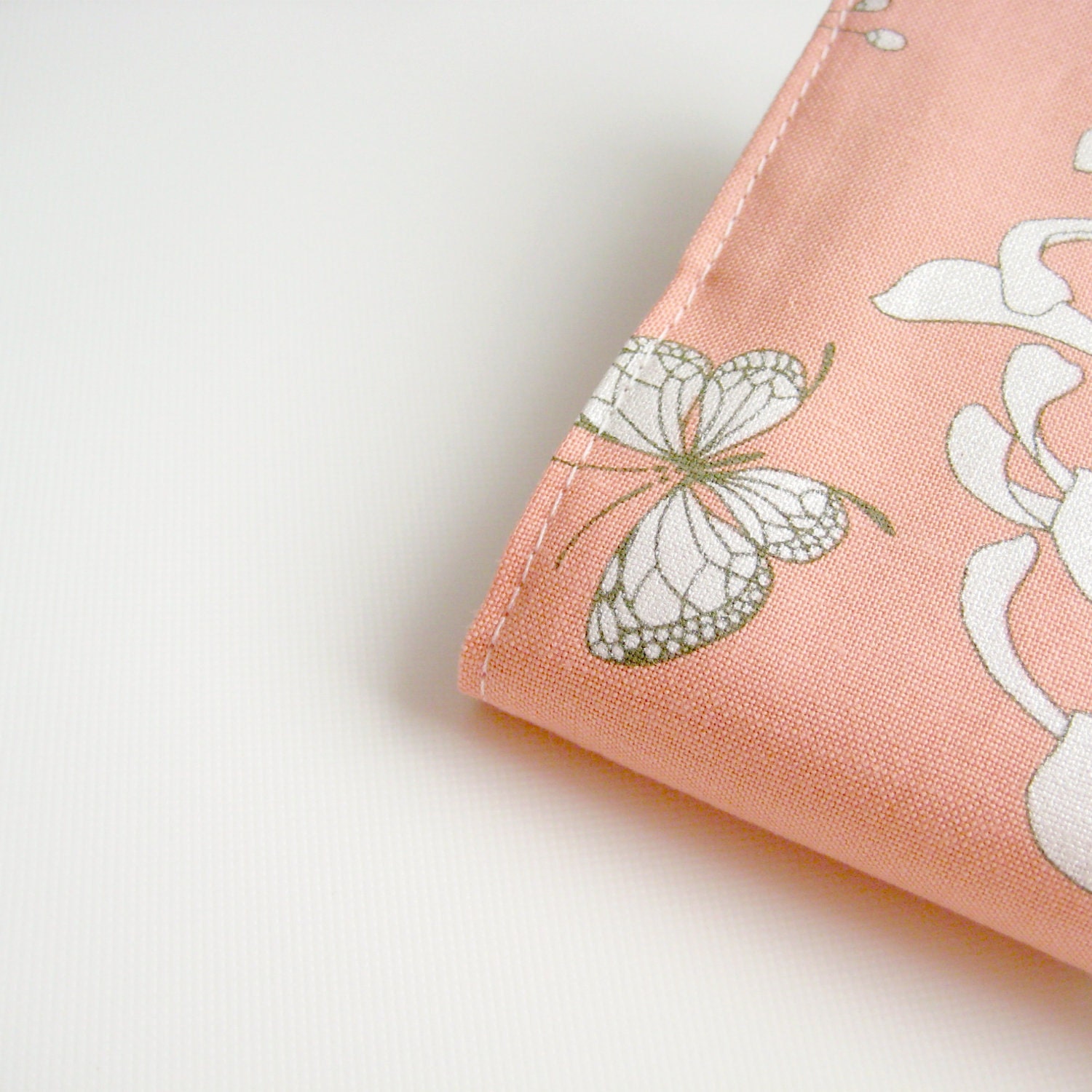 Girly peach butterfly journal notebook, A5 fabric covered notebook, greengrass2