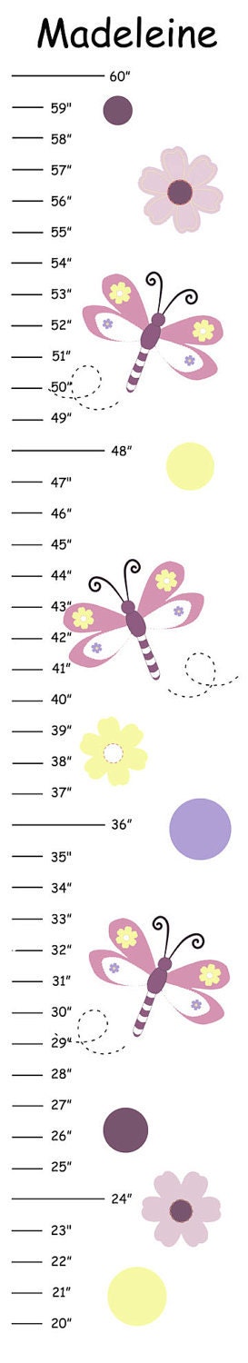 Personalized Plum Yellow Dragonfly Canvas Growth Chart