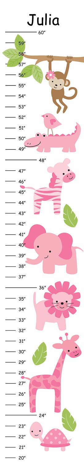 Personalized Safari Adventure for Girls Canvas Growth Chart - Ribbon