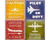 Vintage Aviation Hangar Signs - Four 10x10" Prints