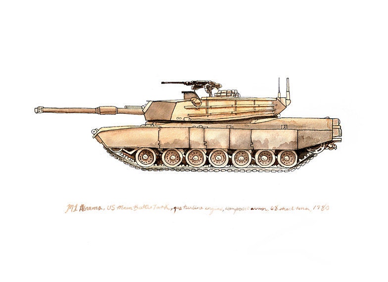 M1A1 Abrams, us army tank watercolor print, 8x10"