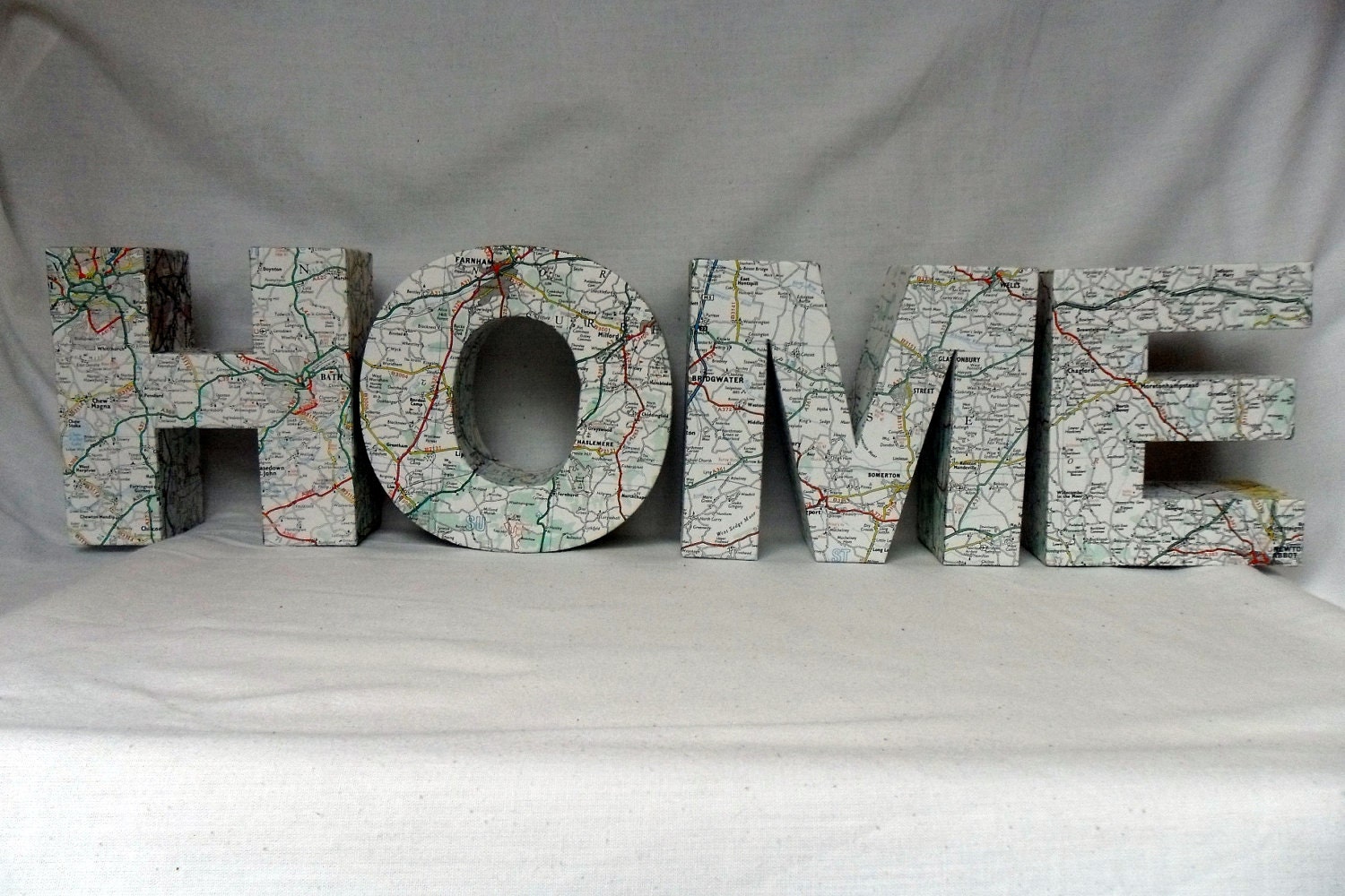 Handmade Initial 3D Freestanding Letter Vintage Map HOME Decoration House Warming Present Customisable