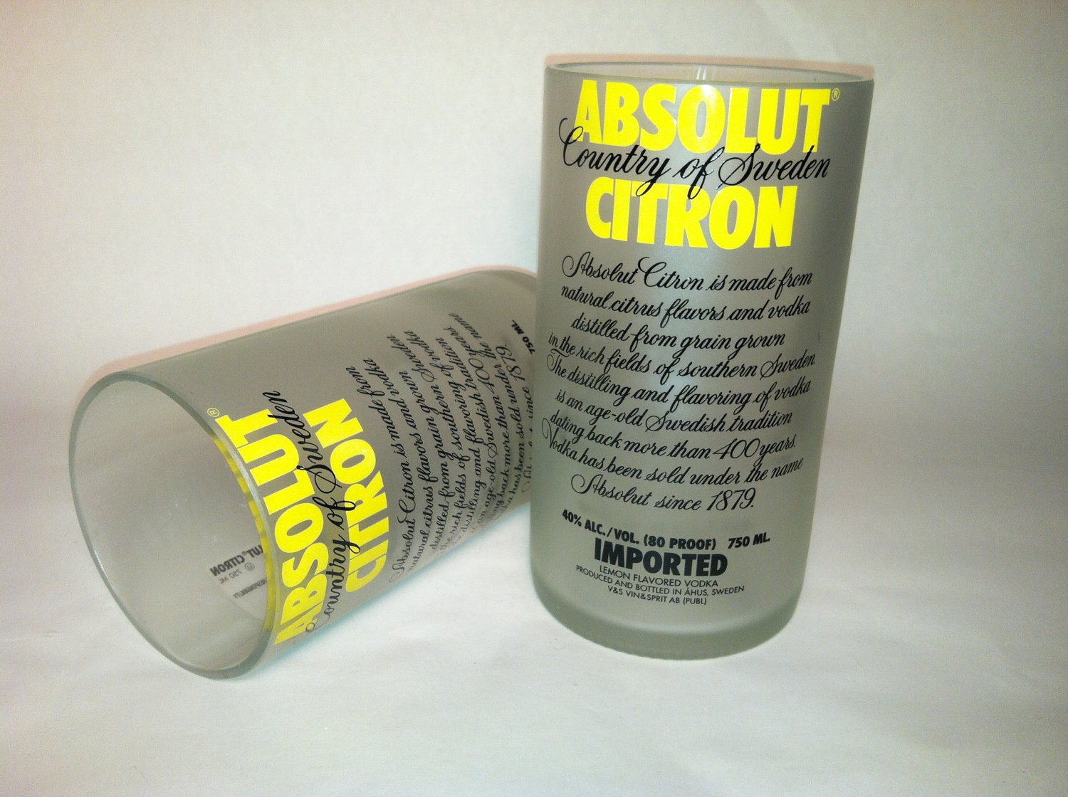 Absolut Citron Vodka Recycled Bottle Glasses - Set of 2