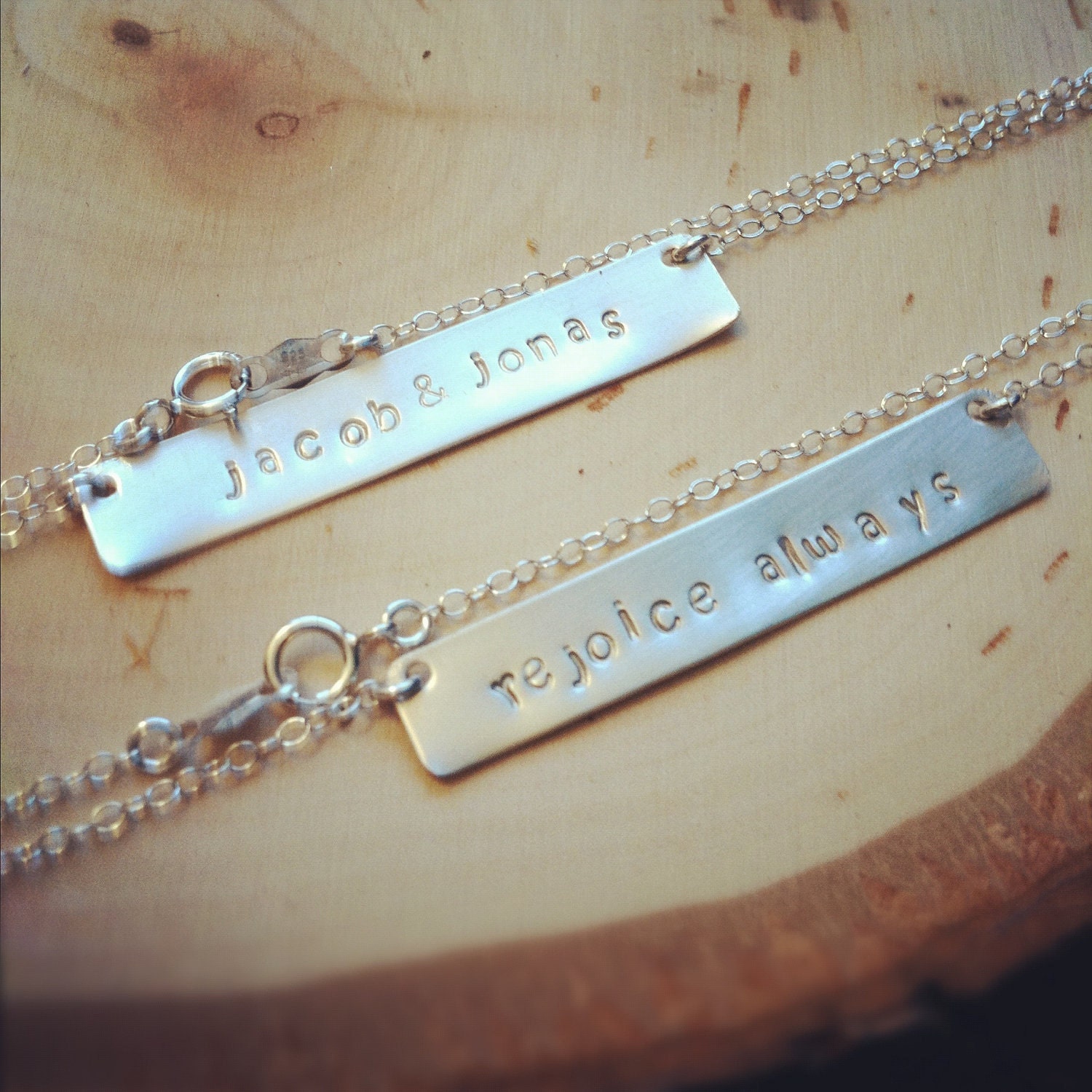 Personalized sterling silver bar necklace - Handstamped - Your choice of words and letters