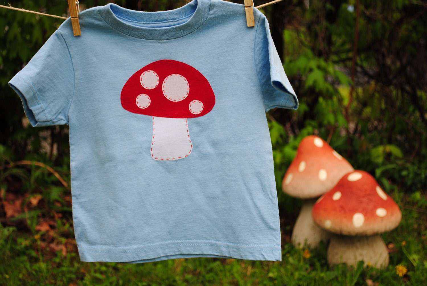 Hand sewn mushroom infant or toddler t shirt