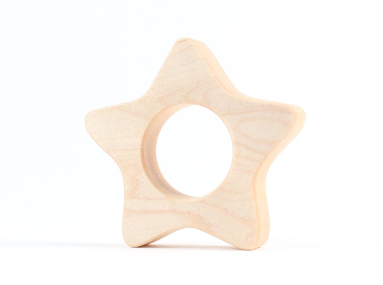 organic lucky star wood TEETHER - natural wooden toy for new baby, teething toddler - sustainably harvested hardwood