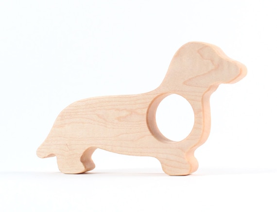 natural wood TEETHER - dachshund puppy - organic safe wooden green toy eco friendly for kids babies children