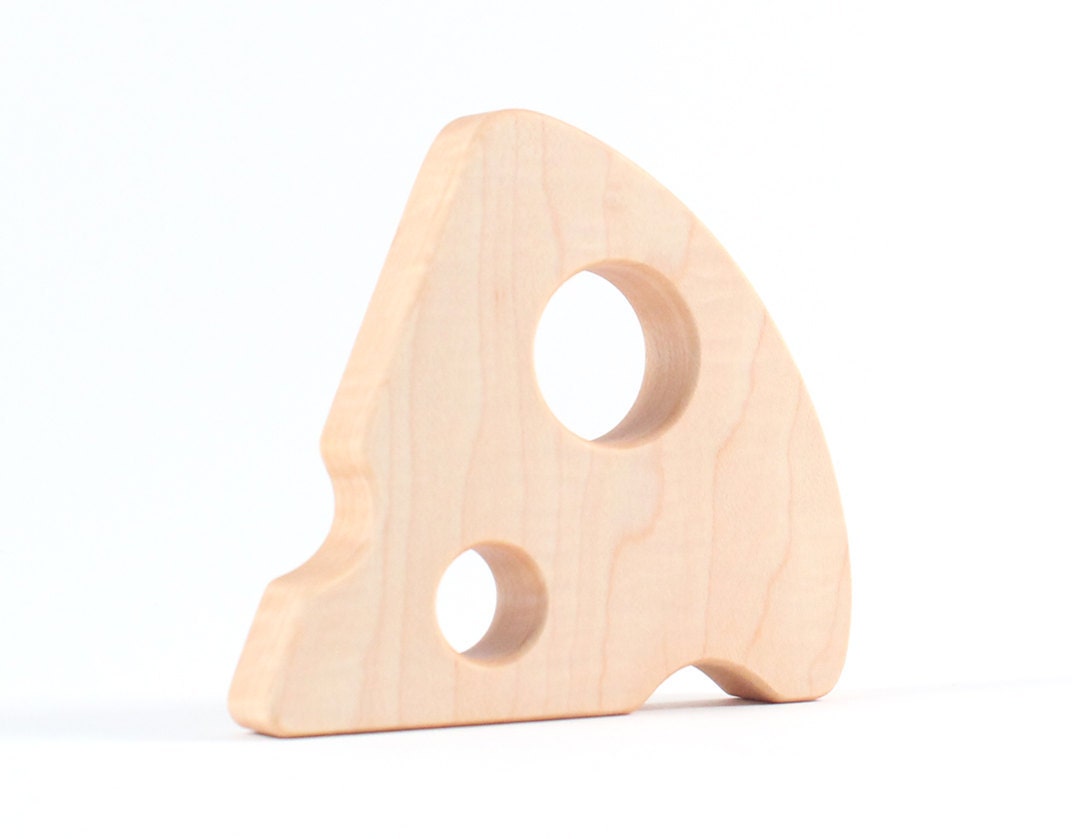 organic swiss cheese TEETHING TOY - all natural safe wooden fun for eco-babies, pretend picnic food