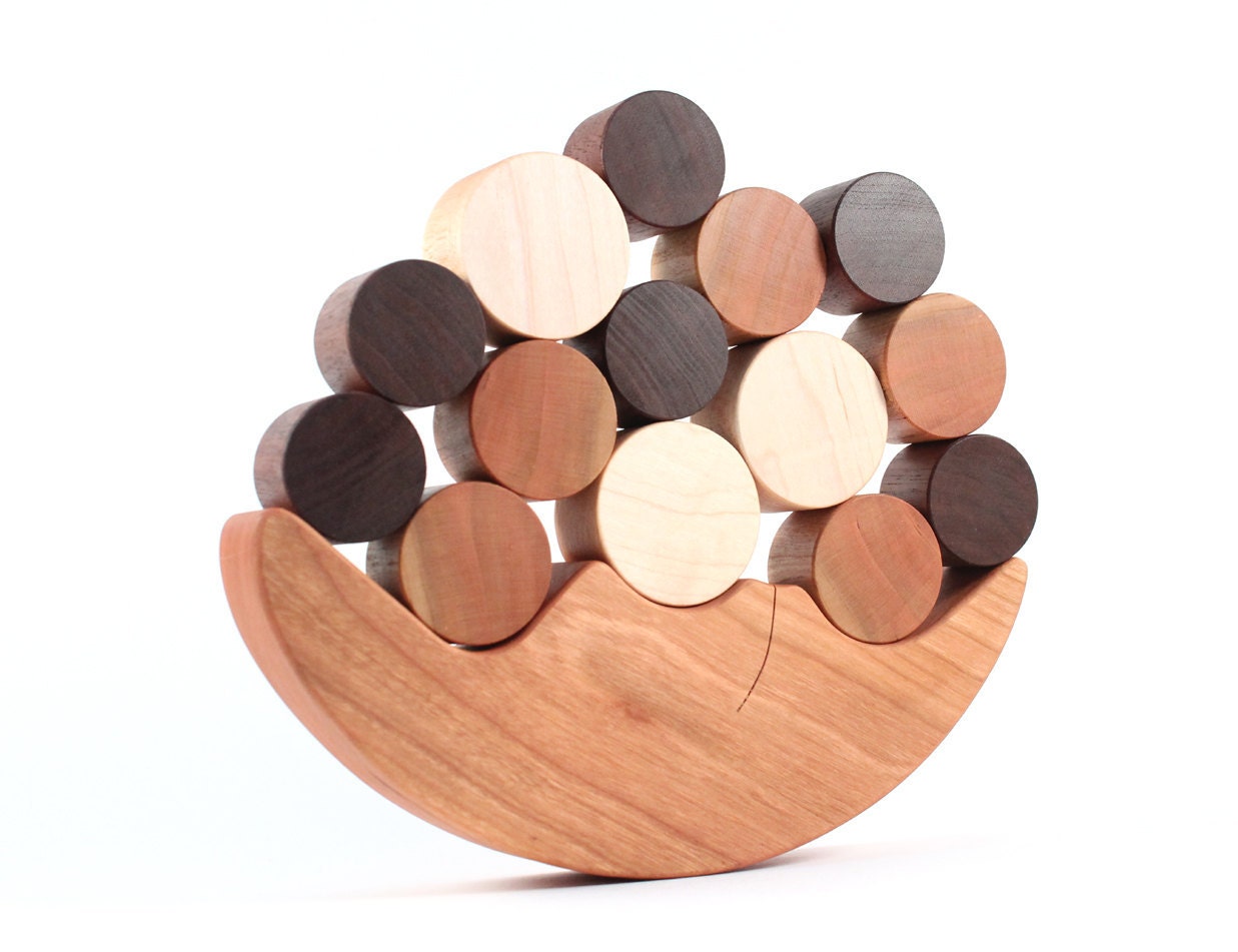Smiling Moon BALANCER - natural stacking and balancing wooden game, an educational learning toy set for little ones and the young-at-heart