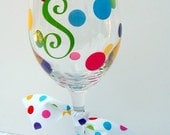 Personalized Letter Initial on Wine or Iced Beverage Glass with Vinyl Polka Dots