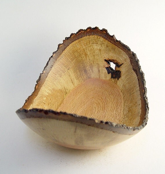 Natural-Edge Wood Bowl in Salvaged Black Oak: 11.5" Length x 5" Tall.