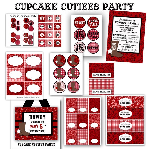 Howdy Birthday Cowgirl Cowboy  Invite Toppers Tags  Digital Party Pack set  PRINTABLE U pRiNt