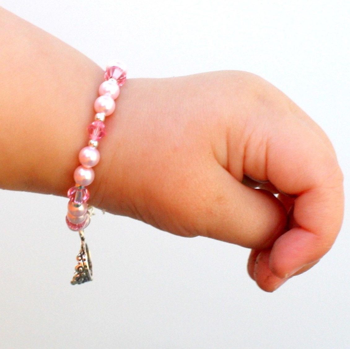 Baby Bracelet Girls Childs Pearls and Crystals GREAT for Bday, Baptisim, Photo Prop, Etc